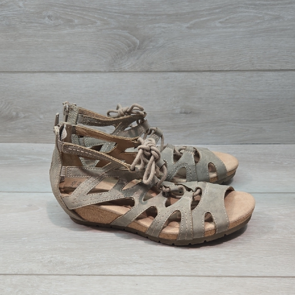 Earth Spirit Women's Strappy Back Zip Sandals Wedge Shoes Sz 8.5